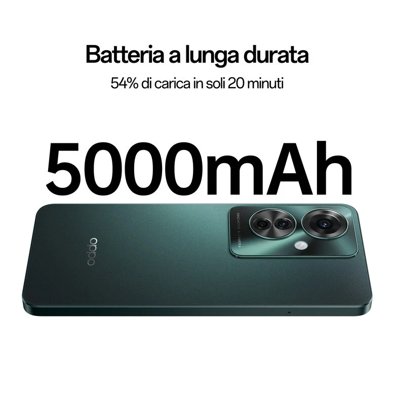 OPPO Reno11 F 5G Smartphone, AI Tripla fotocamera 64+8+2MP, Selfie 32MP, Display 6.7” 120HZ AMOLED FHD+, 5000mAh, RAM 8(Esp4GB/6GB/8GB)+ROM 256GB (esp2TB), [Versione Italia], Palm Green