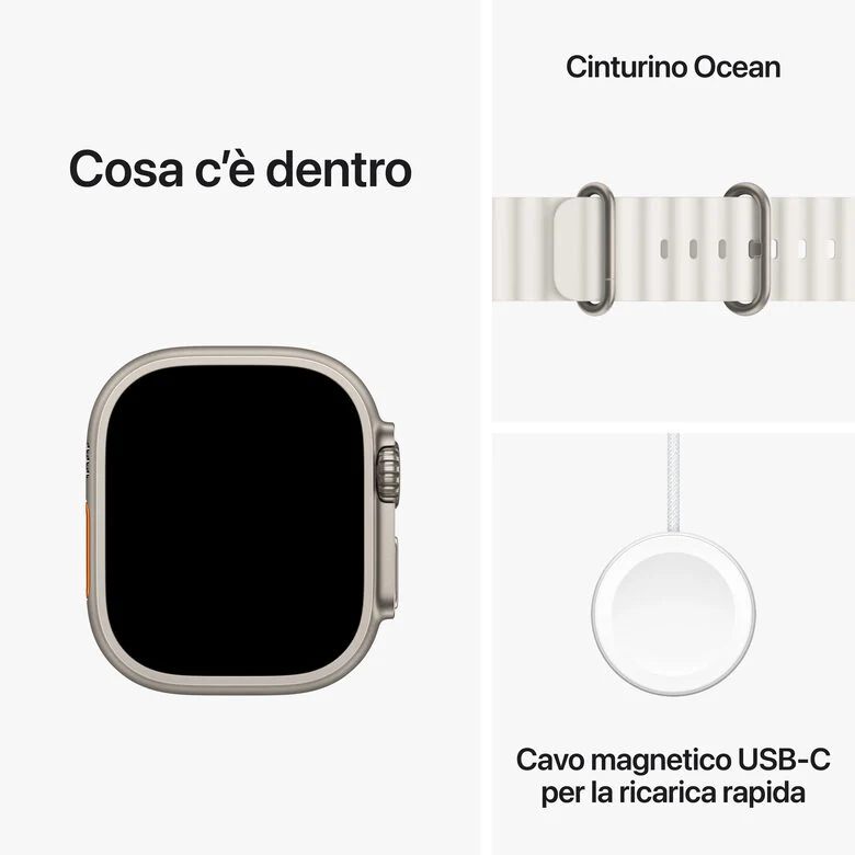 Apple Watch Ultra 2 GPS + Cellular, Cassa 49m in Titanio con Cinturino Ocean Bianco