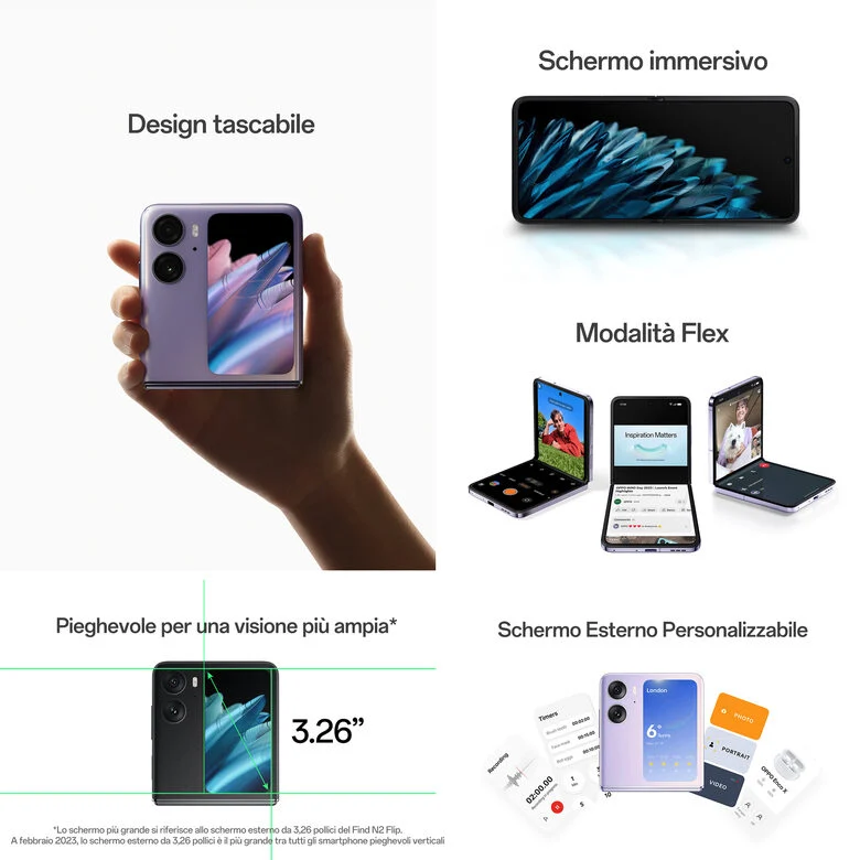 OPPO Find N2 Flip 17,3 cm (6.8") Doppia SIM Android 13 5G USB tipo-C 8 GB 256 GB 4300 mAh Porpora