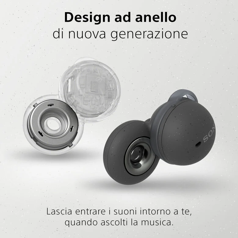 Sony LinkBuds - Auricolari True Wireless con Driver ad anello, Ottimizzate per Google Assistant, Amazon Alexa, Microfono Integrato per chiamate, Batteria fino a 17.5 ore (Grigio)