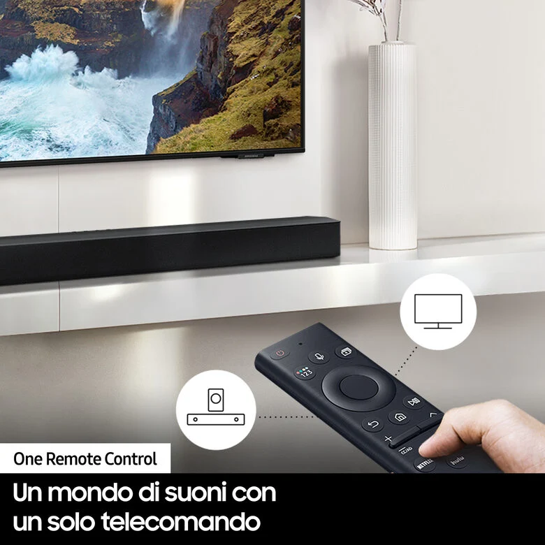 Samsung Soundbar HW-B450/ZF con subwoofer 2.1 canali 300W, bassi profondi, effetto surround, suone ottimizzato, unico telecomando