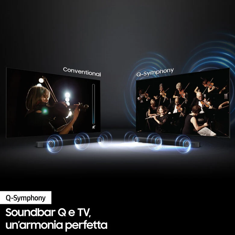 Samsung Soundbar HW-Q600B/ZF con subwoofer 3.1.2 canali 360W, suono immersivo e ottimizzato, effetto cinema surround, gaming mode