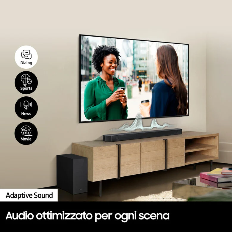 Samsung Soundbar HW-Q600B/ZF con subwoofer 3.1.2 canali 360W, suono immersivo e ottimizzato, effetto cinema surround, gaming mode