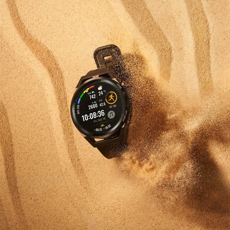 Huawei WATCH GT Runner-B19S,Black Durable Polymer Fiber Case,Black Soft Silicone Strap