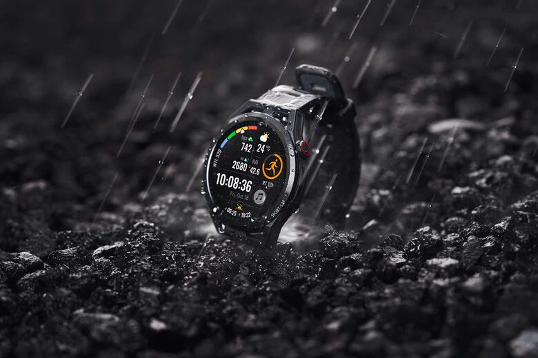 Huawei WATCH GT Runner-B19S,Black Durable Polymer Fiber Case,Black Soft Silicone Strap