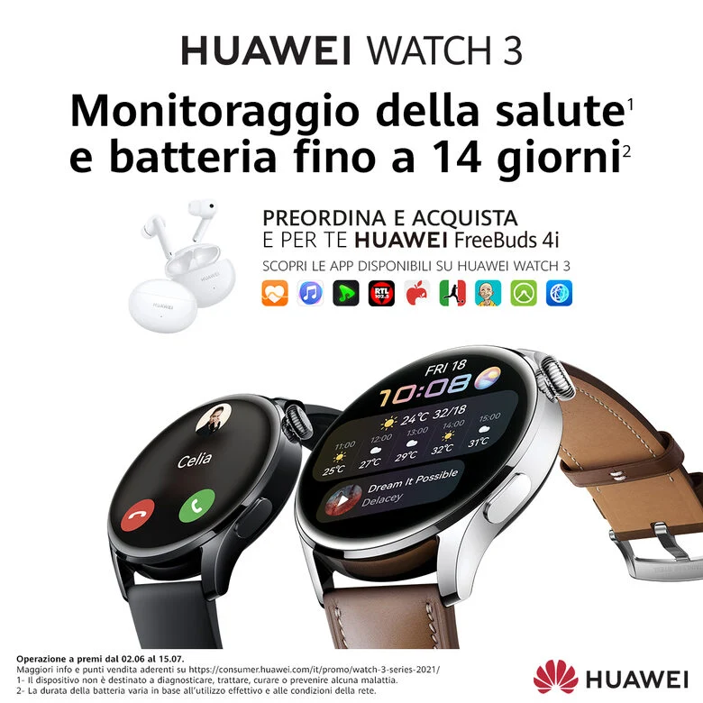 Huawei WATCH 3 L11E, Acciaio inossidabile, cinturino in pelle marrone