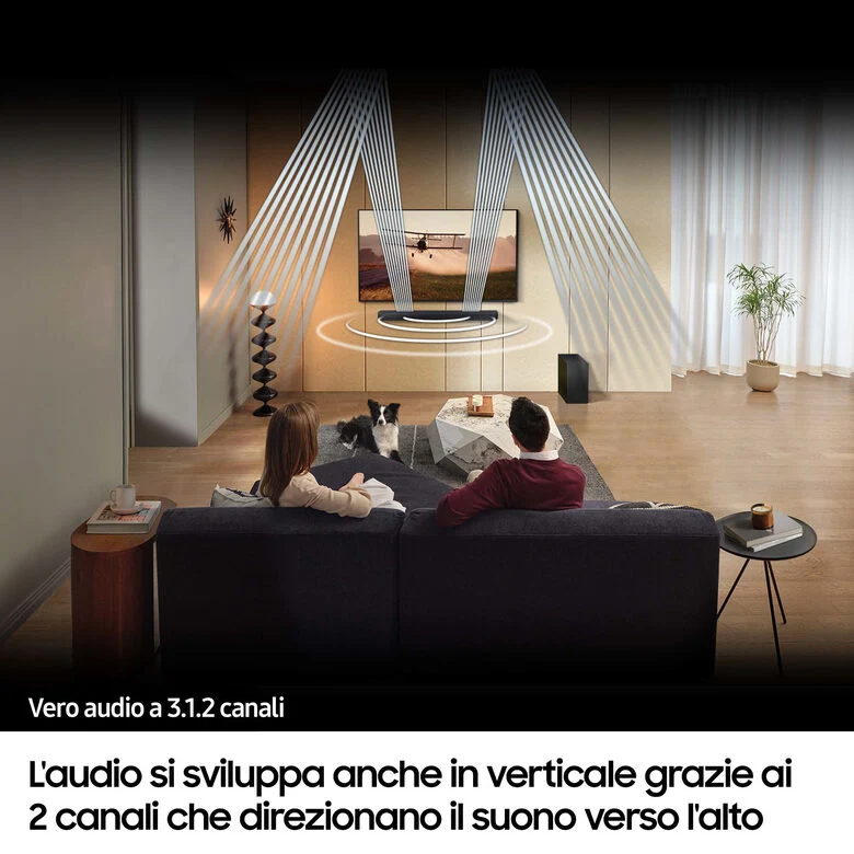 Samsung Soundbar HW-Q700C/ZF Serie Q, 9 speaker, Wireless Dolby Atmos, Audio a 3.1.2 canali, Q-Simphony, Compatibile con Alexa e Google Assistant, Black
