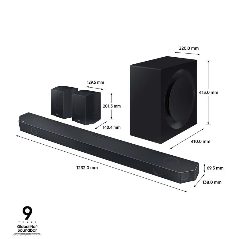 Samsung Soundbar HW-Q990C/ZF Serie Q, 22 speaker, Wireless Dolby Atmos, Audio a 11.1.4 canali, Q-Simphony, Compatibile con Alexa e Google Assistant, Black