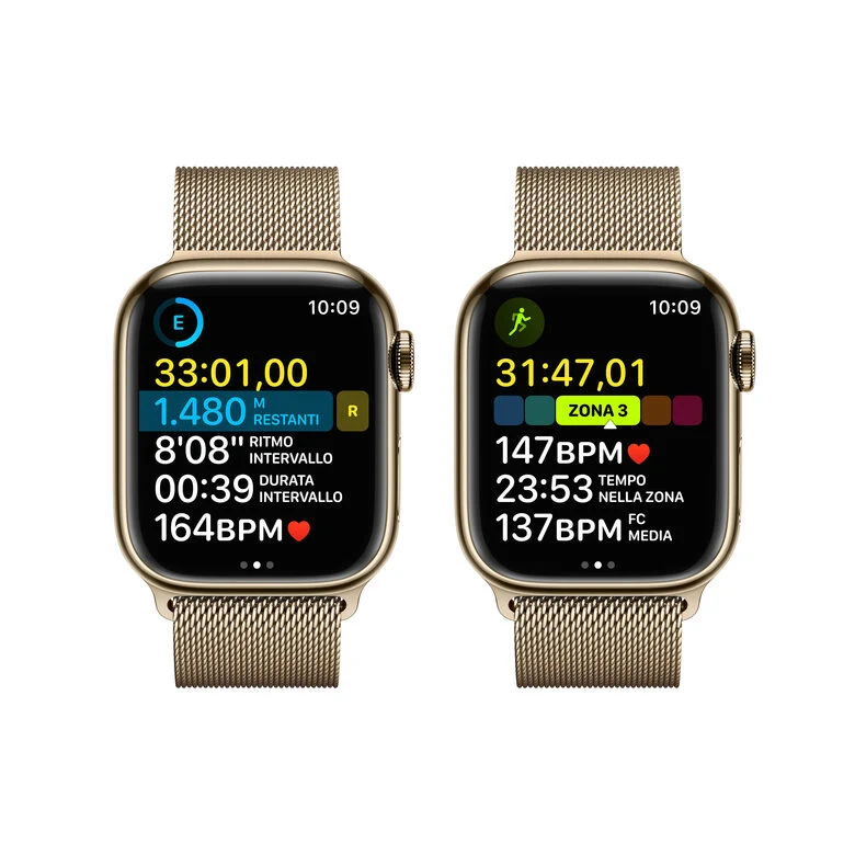 Apple Watch Series 8 GPS + Cellular 41mm Cassa in Acciaio Inossidabile color Oro with con Cinturino Loop Milanese