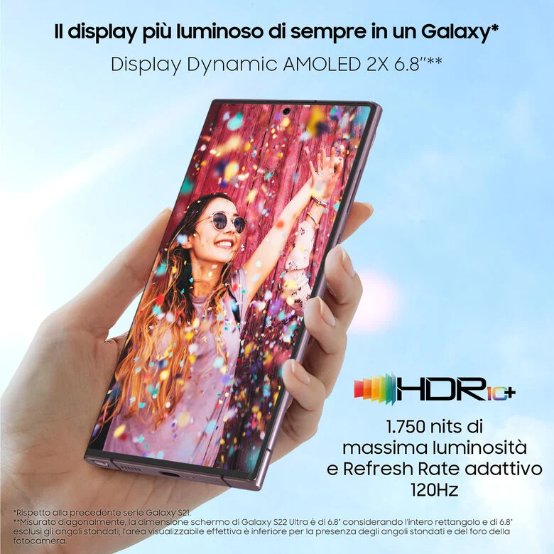 Samsung Galaxy S22 Ultra 5G Display 6.8'' Dynamic AMOLED 2X, 5 fotocamere, RAM 12 GB, 256 GB, 5.000mAh, Burgundy