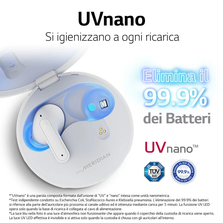 LG TONE Free FP9 - Cuffie True Wireless Bluetooth UVnano (Bianco)