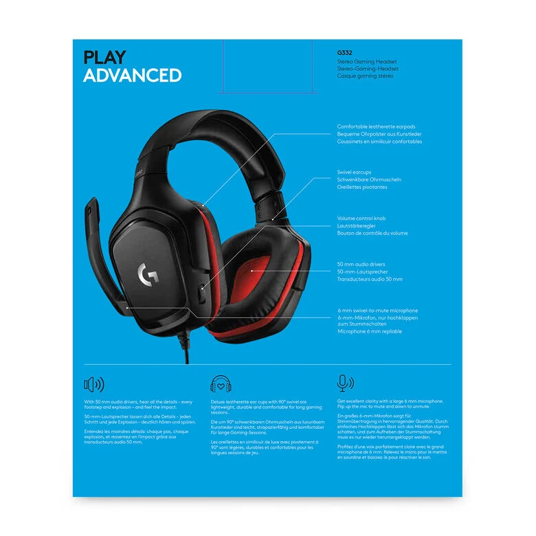 Logitech G G332 Gaming Headset Auricolare Cablato A Padiglione Giocare Nero, Rosso