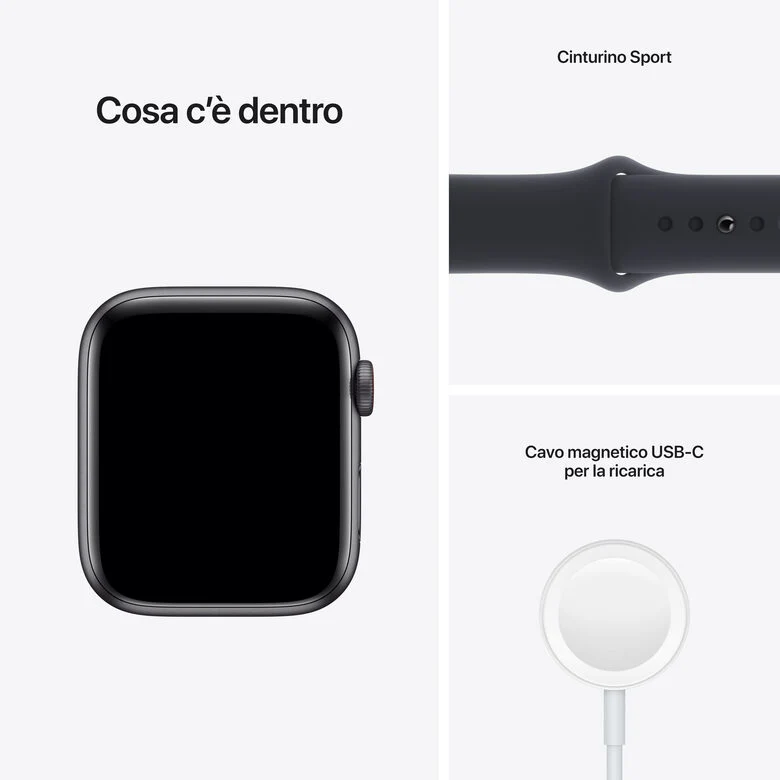 Apple Watch SE GPS + Cellular, 44mm Cassa in Alluminio Grigio scuro con Cinturino Sport Mezzanotte