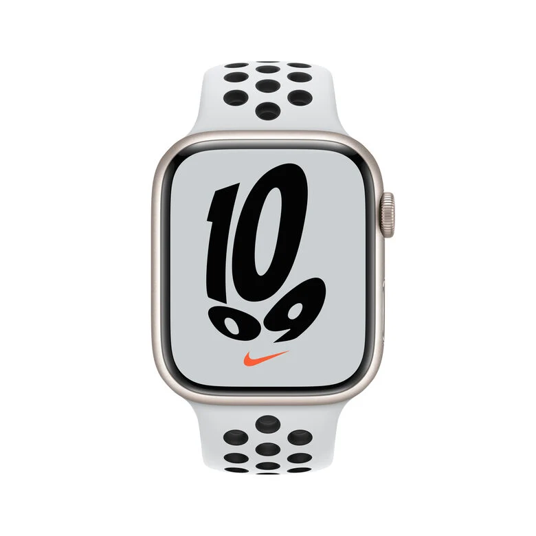 Apple Watch Nike Series 7 GPS, 45mm Cassa in Alluminio Galassia con Cinturino Sport Platino Puro/Nero