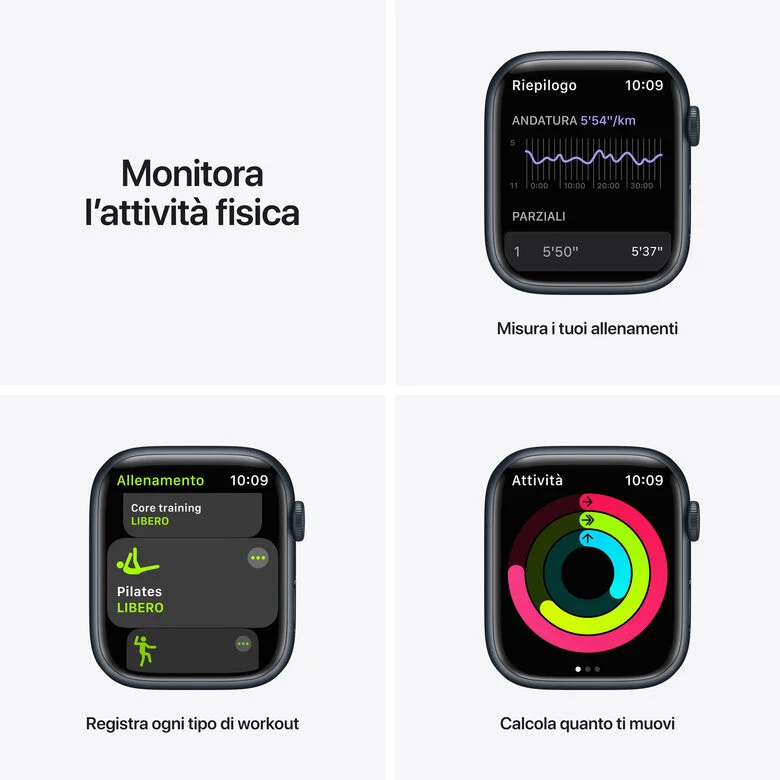 Apple Watch Nike Series 7 GPS + Cellular, 45mm Cassa in Alluminio Mezzanotte con Cinturino Sport Antracite/Nero
