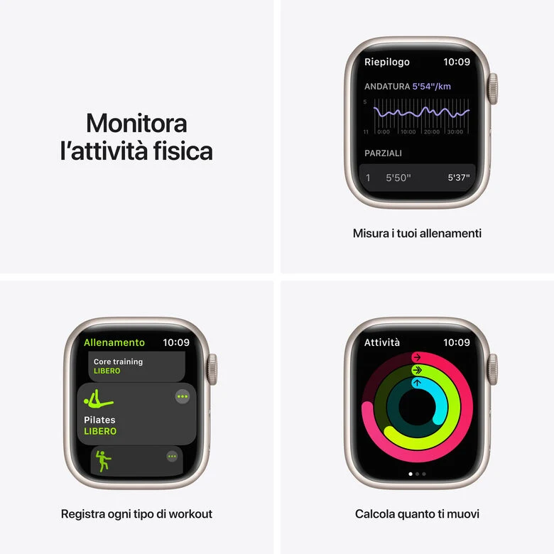 Apple Watch Nike Series 7 GPS + Cellular, 41mm Cassa in Alluminio Galassia con Cinturino Sport Platino Puro /Nero