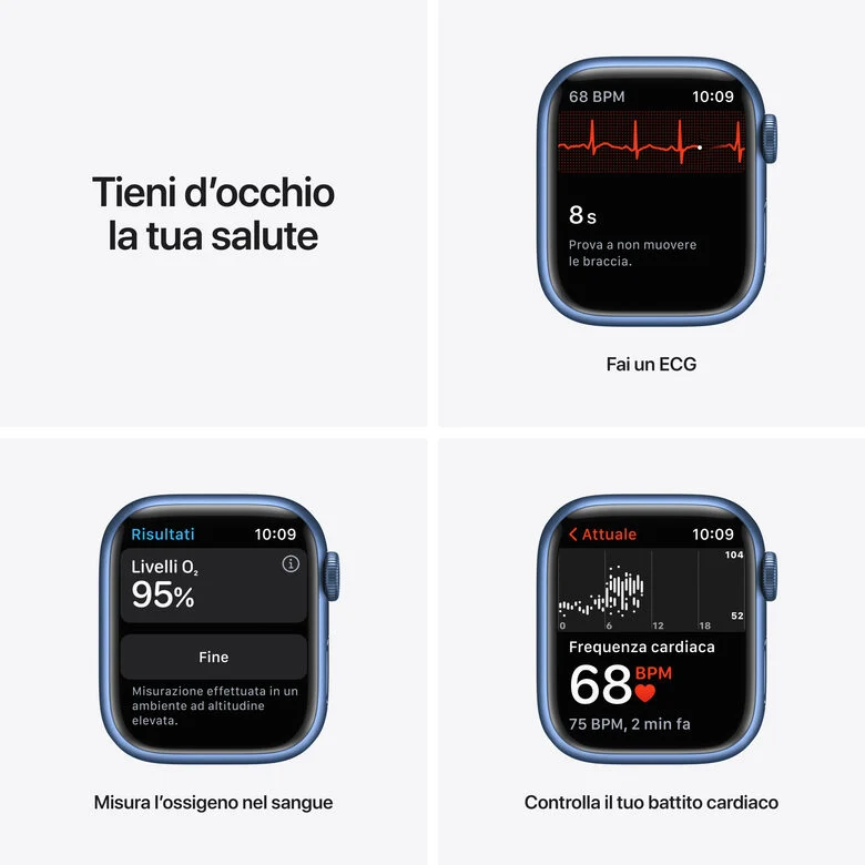 Apple Watch Series 7 GPS + Cellular, 41mm Cassa in Alluminio Blu con Cinturino Sport Azzurro