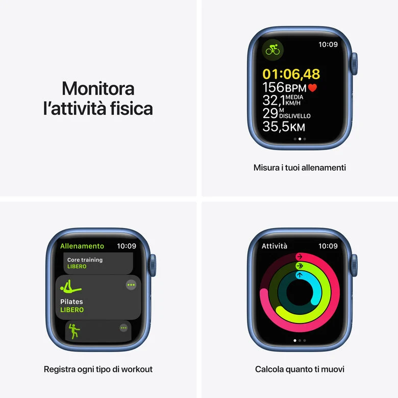 Apple Watch Series 7 GPS + Cellular, 41mm Cassa in Alluminio Blu con Cinturino Sport Azzurro