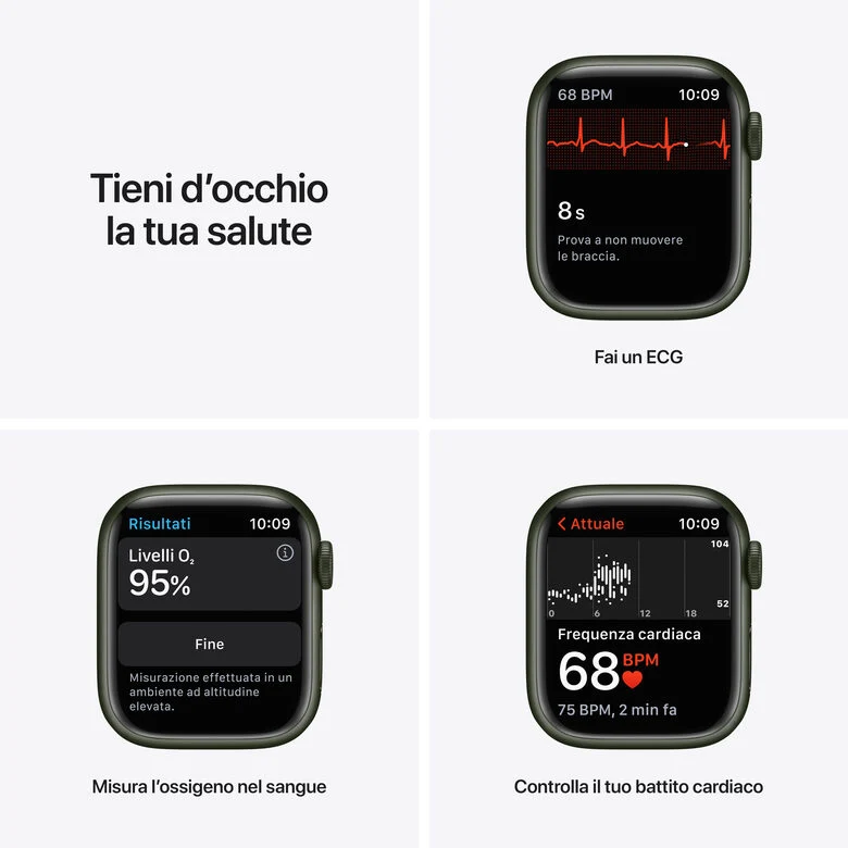 Apple Watch Series 7 GPS + Cellular, 41mm Cassa in Alluminio Verde con Cinturino Sport Verde