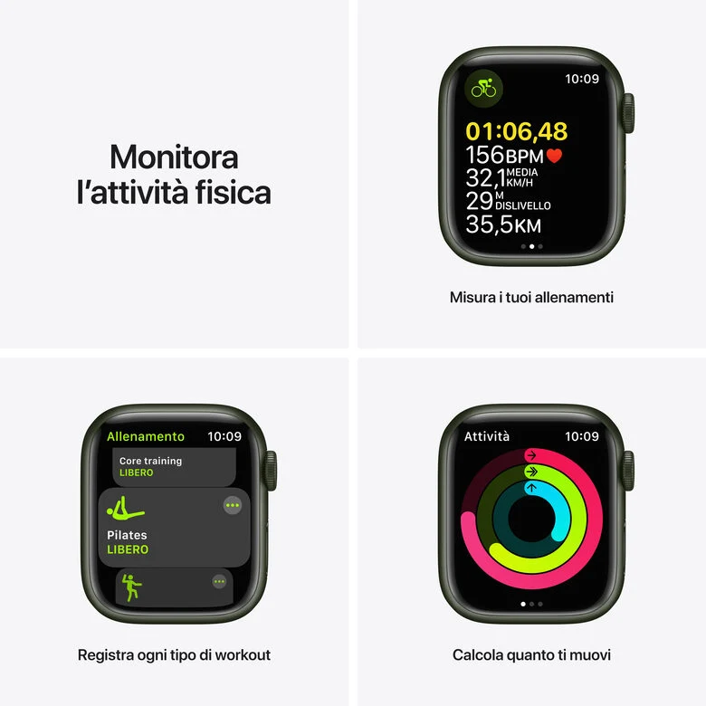 Apple Watch Series 7 GPS + Cellular, 41mm Cassa in Alluminio Verde con Cinturino Sport Verde
