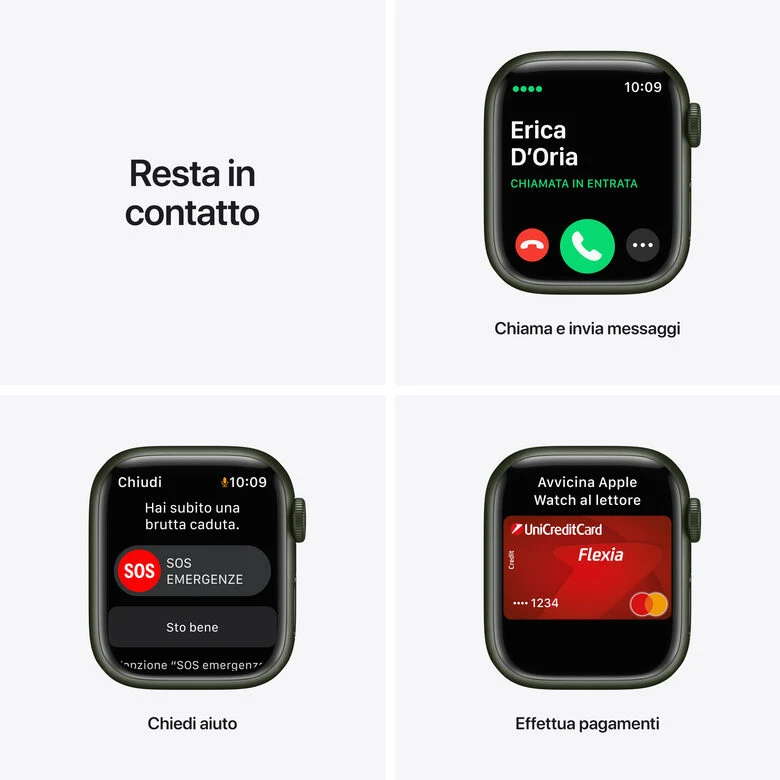 Apple Watch Series 7 GPS + Cellular, 41mm Cassa in Alluminio Verde con Cinturino Sport Verde