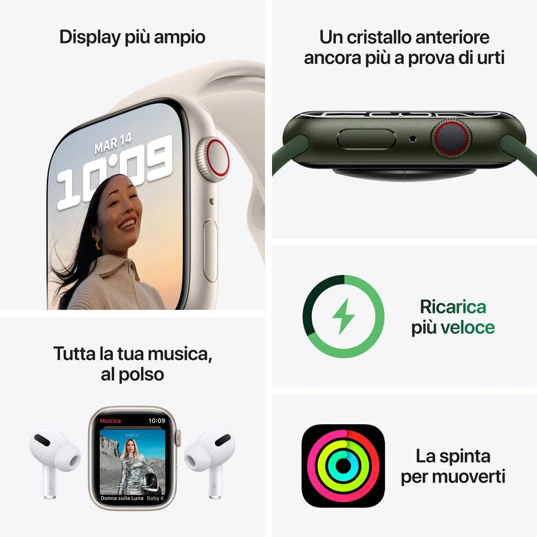 Apple Watch Series 7 GPS + Cellular, 41mm Cassa in Alluminio Verde con Cinturino Sport Verde