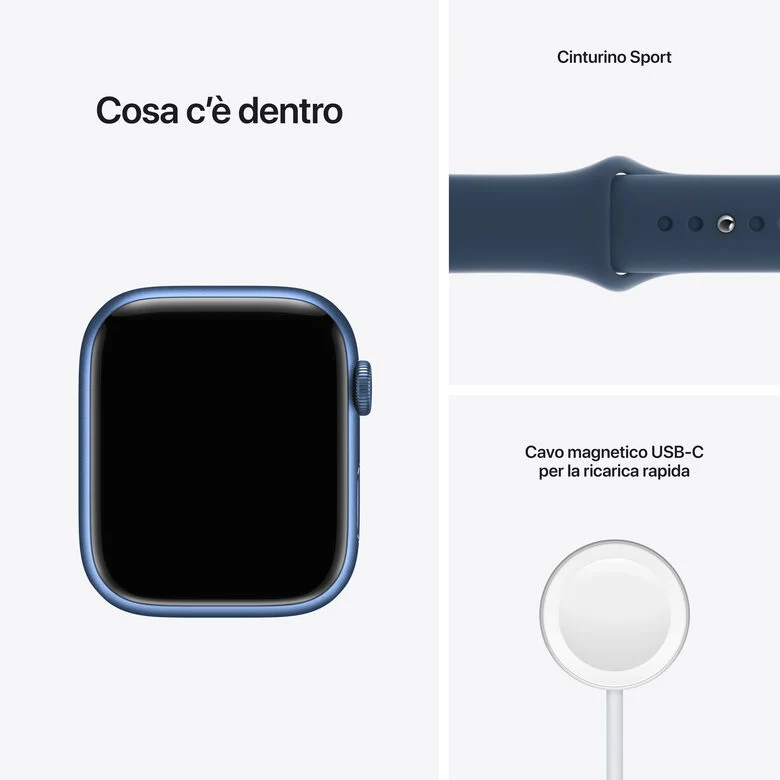 Apple Watch Series 7 GPS, 45mm Cassa in Alluminio Blu con Cinturino Sport Azzurro