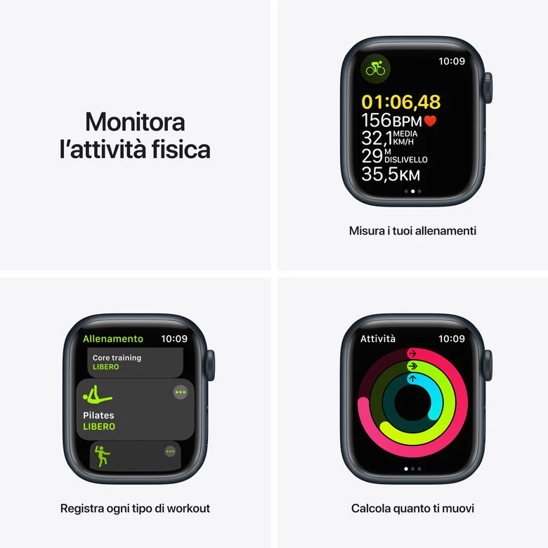 Apple Watch Series 7 GPS + Cellular, 41mm Cassa in Alluminio Mezzanotte con Mezzanotte Cinturino Sport -