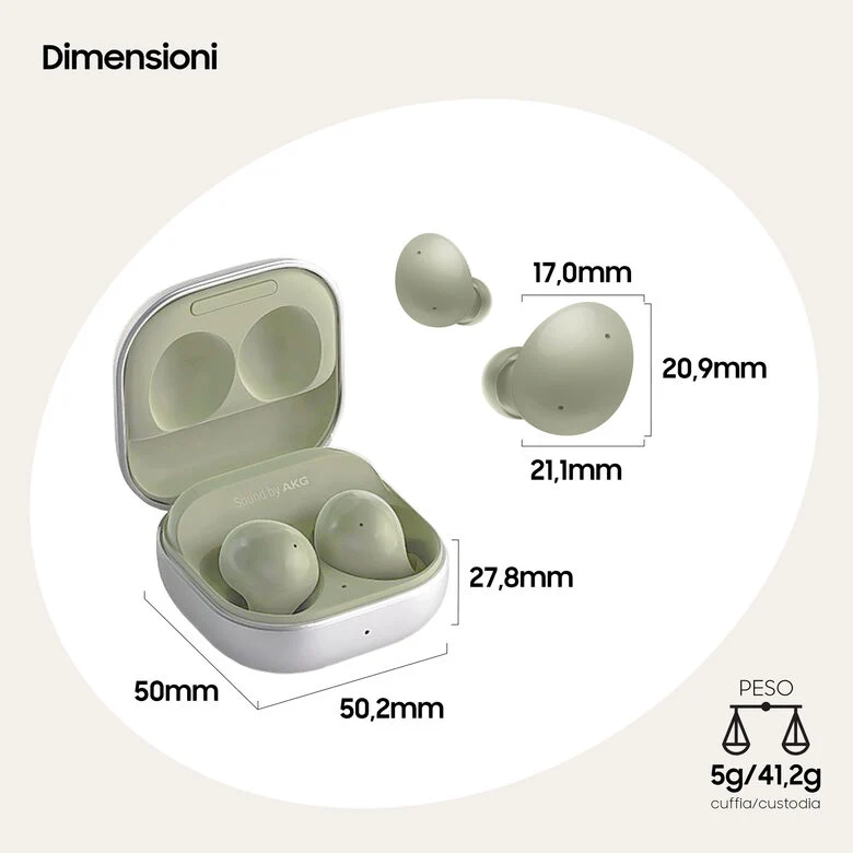 Samsung Galaxy Buds2 Auricolari Bluetooth Olive Batteria 472 mAh