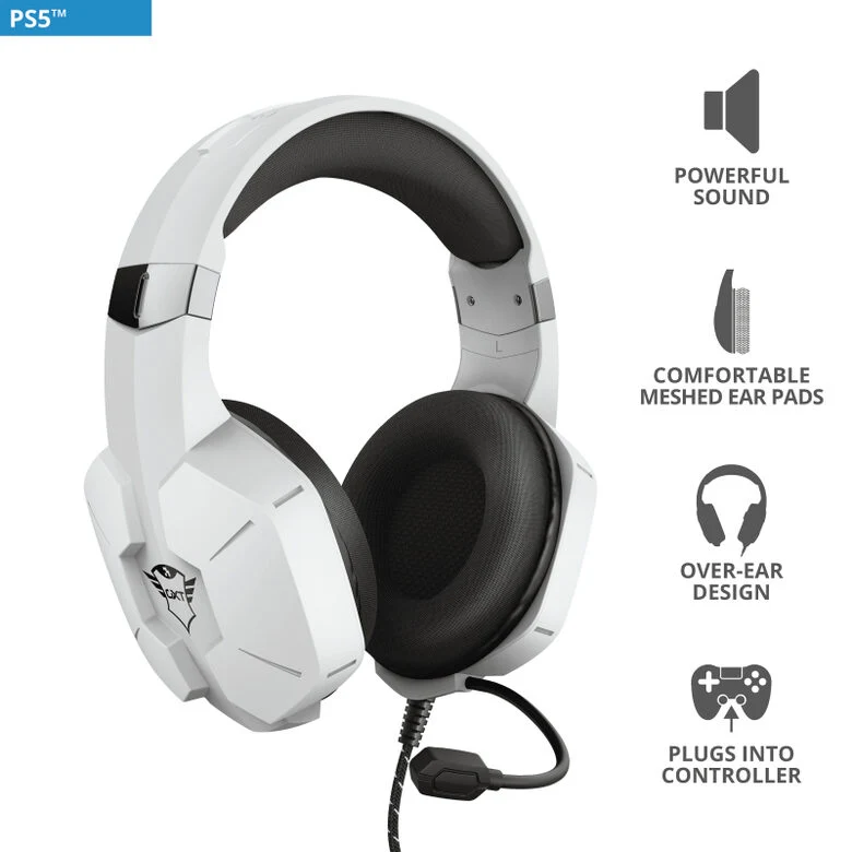 Trust GXT 323W Carus Auricolare Cablato A Padiglione Giocare Bianco