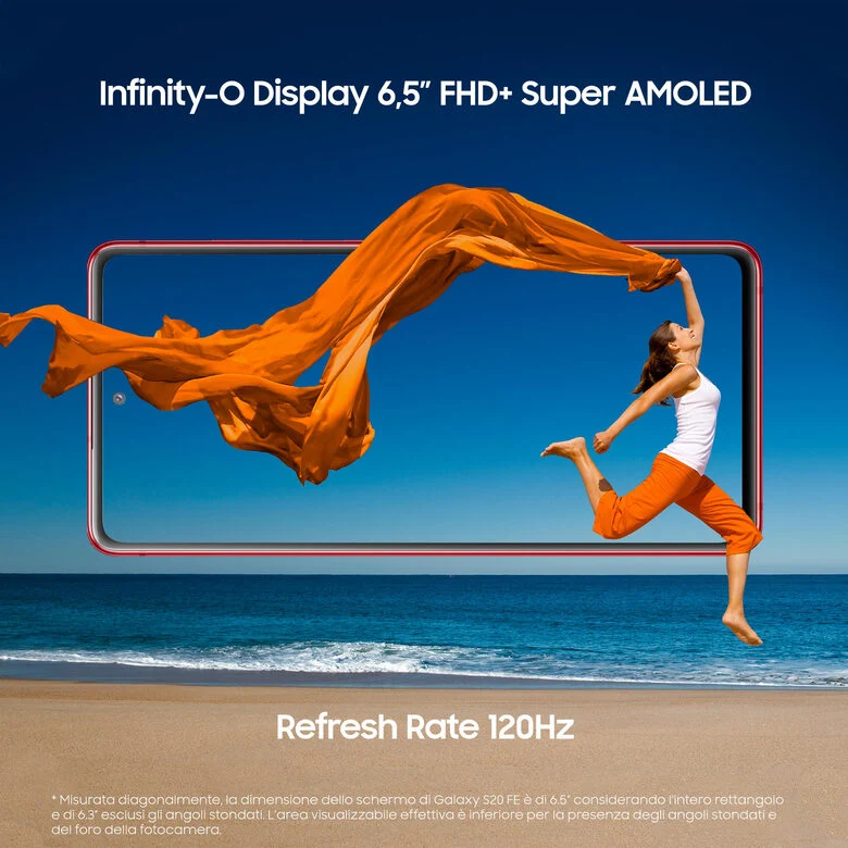 Samsung Galaxy S20 FE 4G, Processore Snapdragon 865, Display 6.5" Super AMOLED, 3 fotocamere posteriori, 128 GB Espandibili, RAM 6GB, , Batteria 4.500mAh, Hybrid SIM, Cloud Red