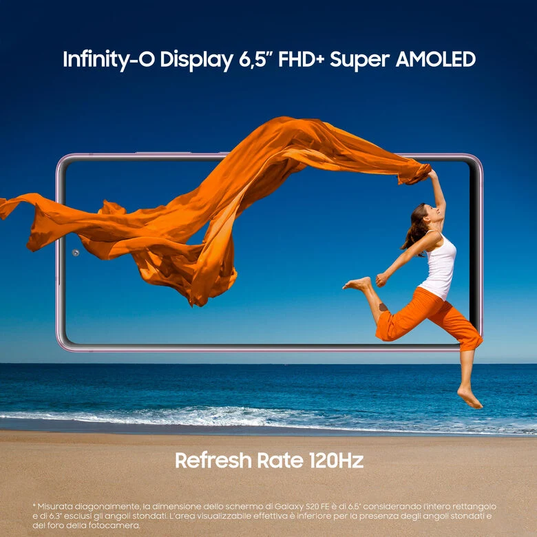 Samsung Galaxy S20 FE 4G, Processore Snapdragon 865, Display 6.5" Super AMOLED, 3 fotocamere posteriori, 128 GB Espandibili, RAM 6GB, Batteria 4.500mAh, Hybrid SIM, Cloud Lavender