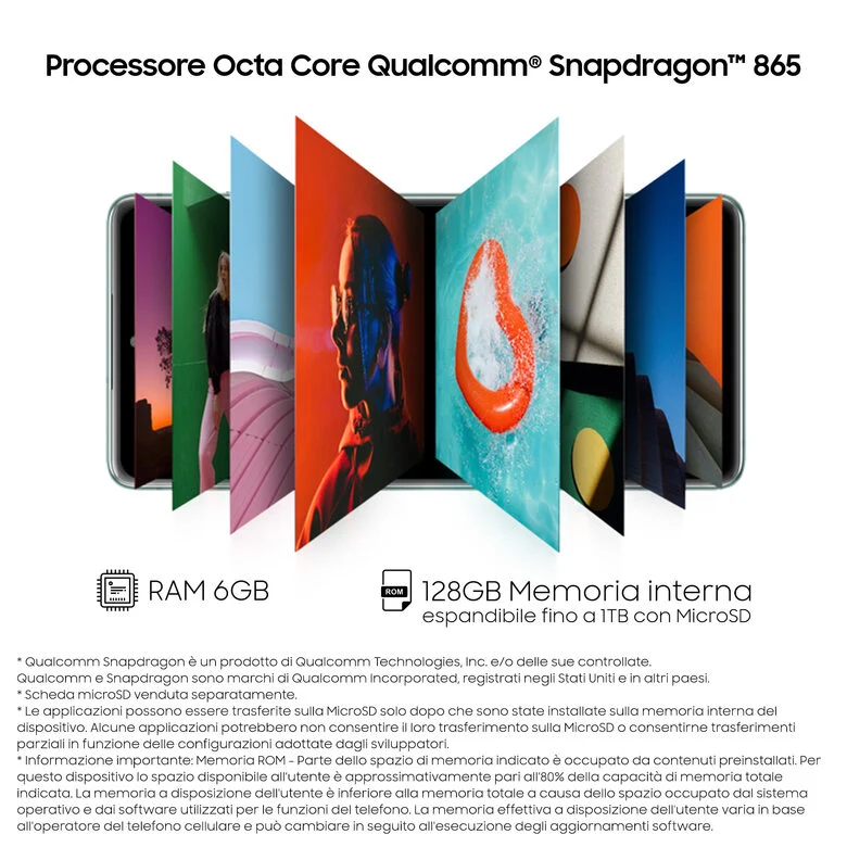 Samsung Galaxy S20 FE 4G, Processore Snapdragon 865, Display 6.5" Super AMOLED, 3 fotocamere posteriori, 128 GB Espandibili, RAM 6GB, Batteria 4.500mAh, Hybrid SIM, Cloud Lavender