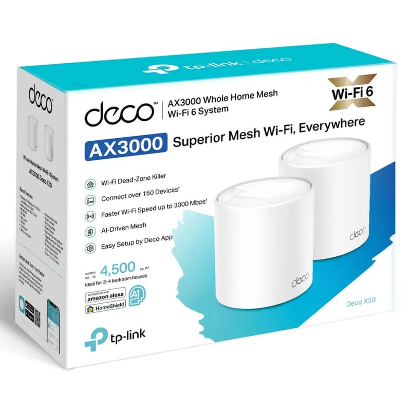 TP-Link Tapo Set de Sistema Mesh Wi-Fi 6 IA AX3000 Deco X50, 2 Piezas