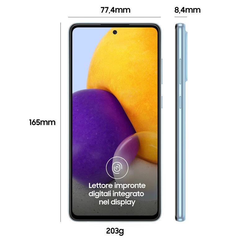 Samsung Galaxy A72 4G A72 128 GB Display 6.7” FHD+ Super AMOLED Awesome Blue