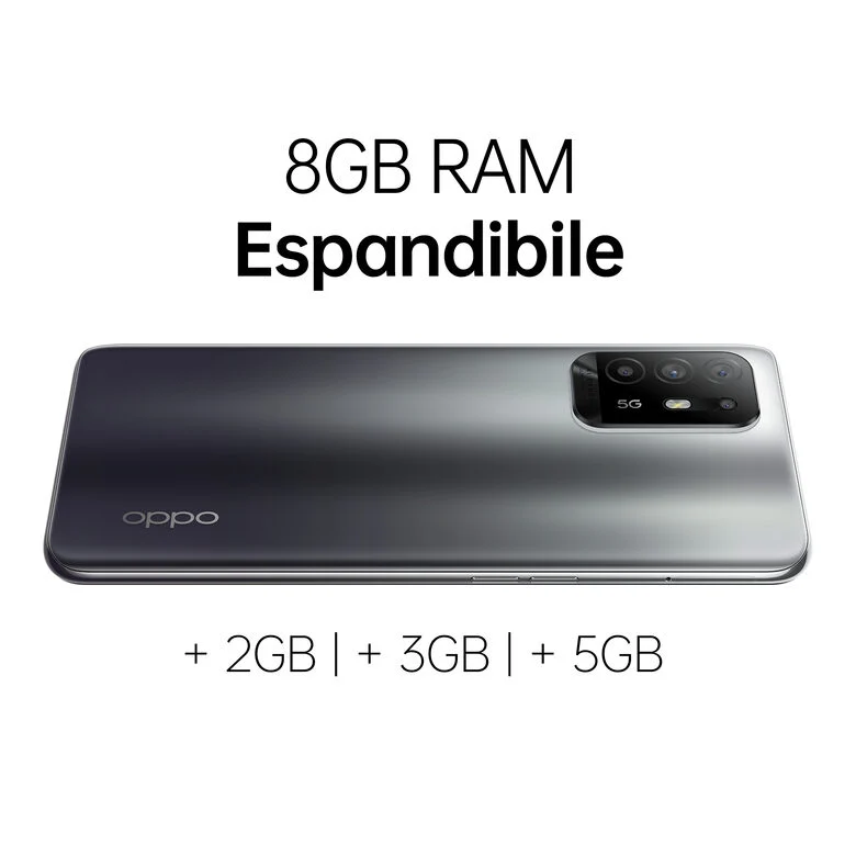 OPPO A94 5G A94 Smartphone 5G, 173g, Display 6.43" FHD+ AMOLED, 4 Fotocamere 48MP, RAM 8GB ESPANDIBILE FINO A 13GB+ROM 128GB, Batteria 4310mAh, Ricarica VOOC 30W, Dual Sim, [Versione Italian