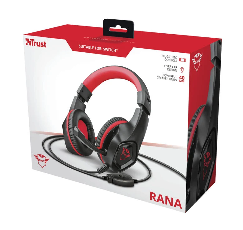 Trust GXT 404R Rana Auricolare Cablato A Padiglione Giocare Nero, Rosso
