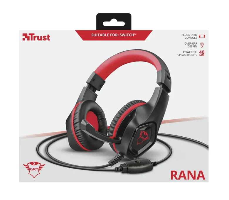 Trust GXT 404R Rana Auricolare Cablato A Padiglione Giocare Nero, Rosso