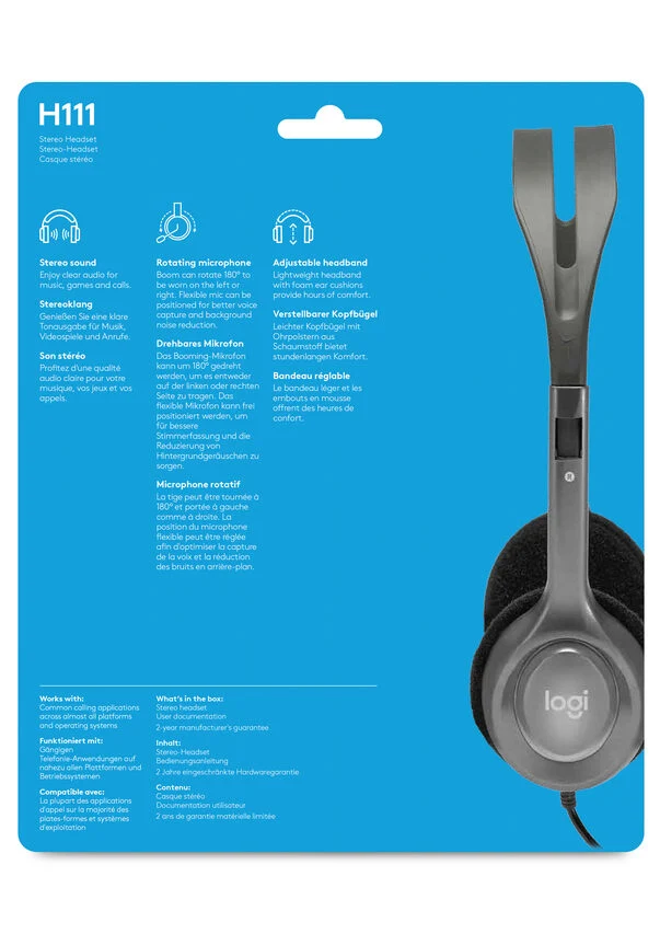 Logitech H111 Stereo Headset Auricolare Cablato A Padiglione Ufficio Grigio