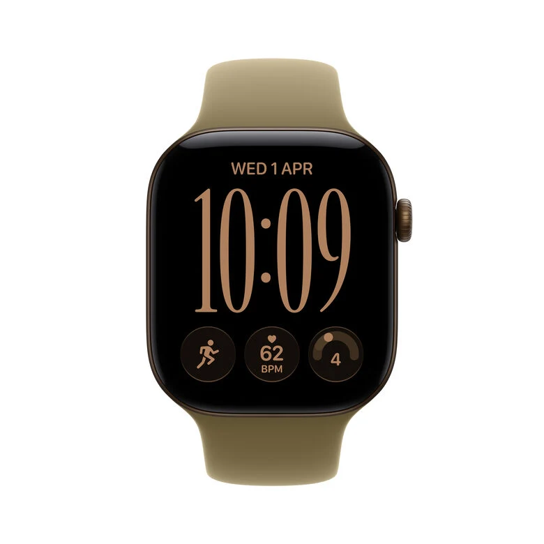 Apple Watch Series 12 GPS + Cellular, cassa 42 mm in alluminio color bronzo scuro con cinturino Sport oliva - S/M