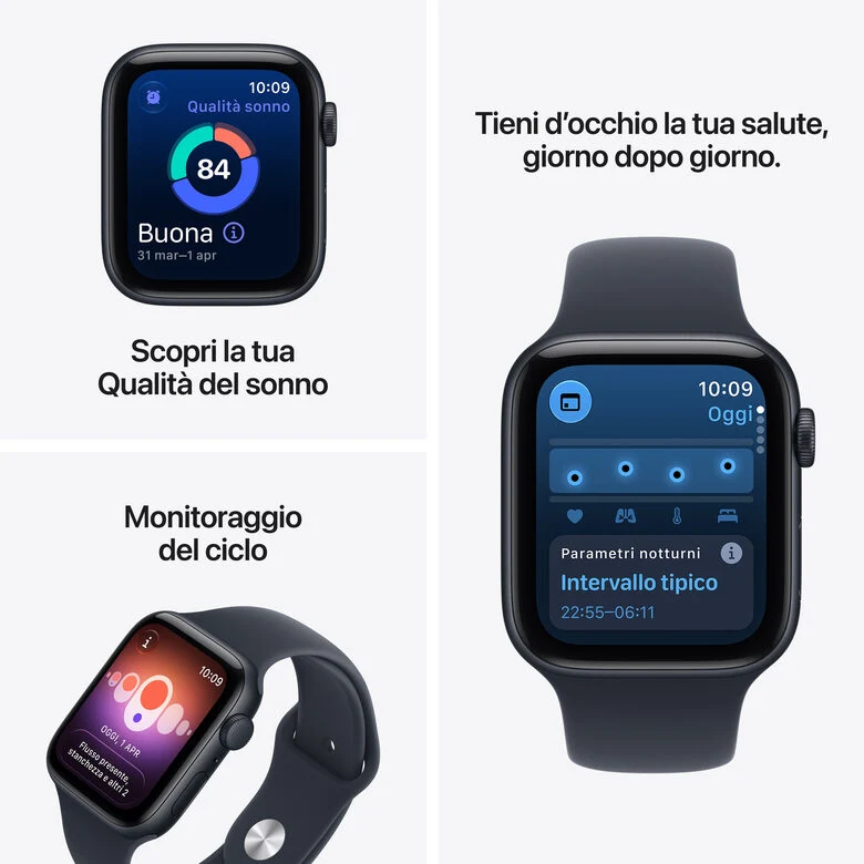 Apple Watch SE (3nd generation) SE 3 GPS, Cassa 40 mm in alluminio mezzanotte con Cinturino Sport blu marino - S/M