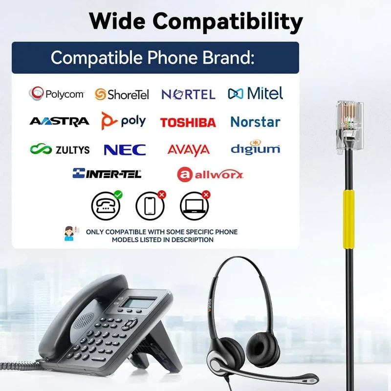 Wantek® h602 RJ9【RJ4】Dual-Ear Telephone Headset for Office Phones