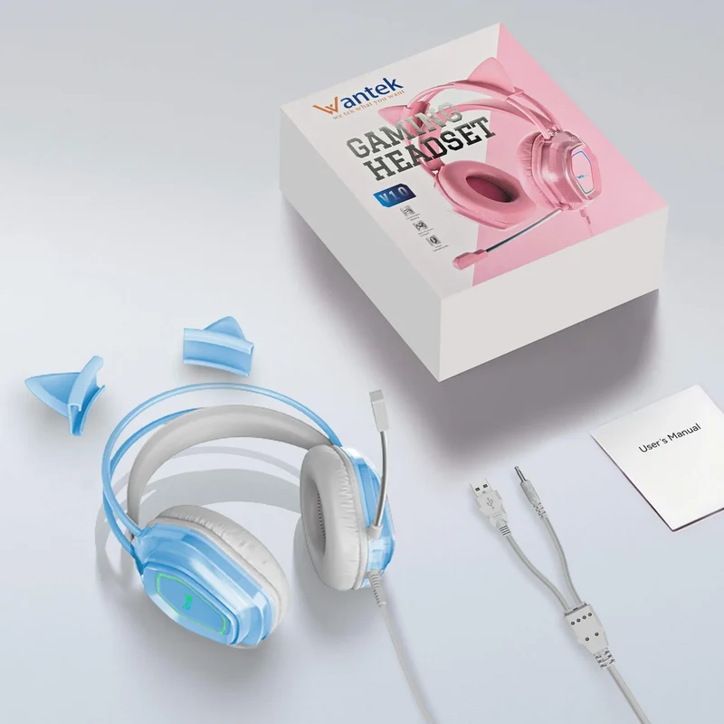 Wantek® V10 Cat Ear Gaming Headphones with Mic & LED Lights
