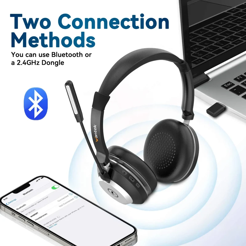 Wantek® WK882BT Noise Canceling Bluetooth Headset for Work
