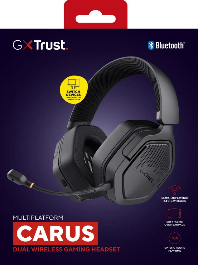 Trust GXT 493 Carus Auricolare Con cavo e senza cavo A Padiglione, Casco Gaming USB Type-C / USB Type-A Bluetooth Nero