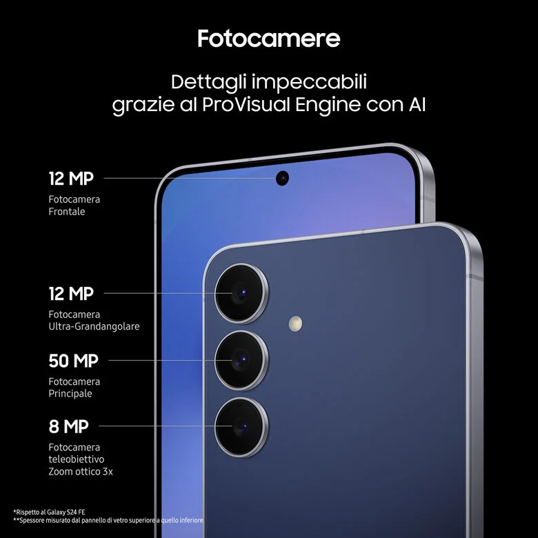 Samsung Galaxy S25 FE, Smartphone AI, Display Dynamic AMOLED 2X 6.7'', Fotocamera 50MP, 8GB RAM, 256GB, Batteria 4.900 mAh, Icyblue