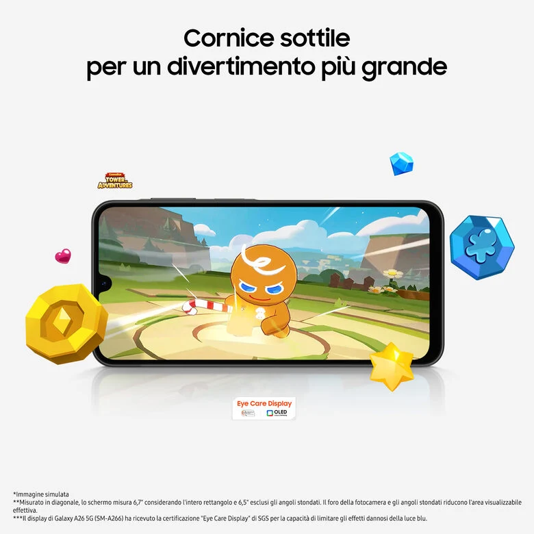 Samsung Galaxy A26 5G, Smartphone con Funzioni intelligenti, Display Super AMOLED 6.7”, 6GB RAM, 128GB, Batteria 5.000 mAh, memoria espandibile, Mint