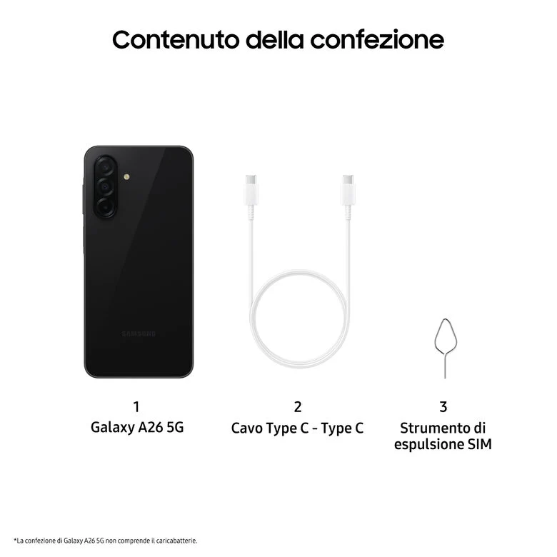Samsung Galaxy A26 5G, Smartphone con Funzioni intelligenti, Display Super AMOLED 6.7”, 6GB RAM, 128GB, Batteria 5.000 mAh, memoria espandibile, Black