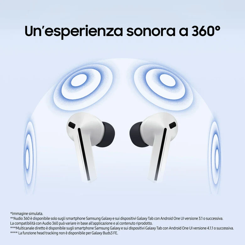 Samsung Galaxy Buds3 FE, Auricolari Wireless, Audio 360, Gemini AI, Grigio
