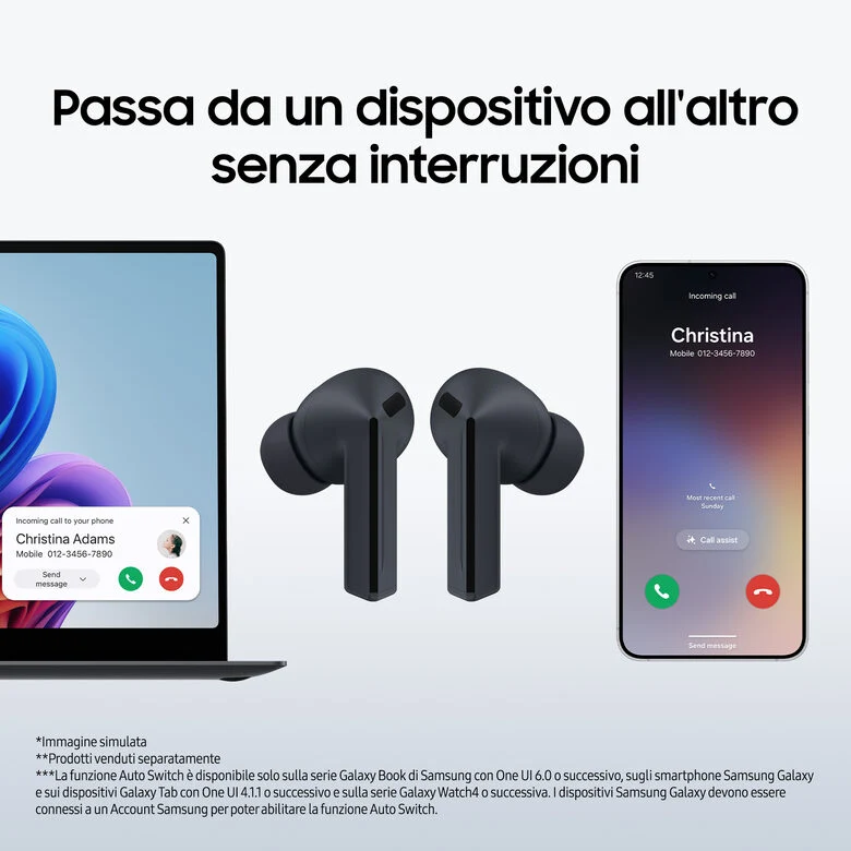 Samsung Galaxy Buds3 FE, Auricolari Wireless, Audio 360, Gemini AI, Grigio